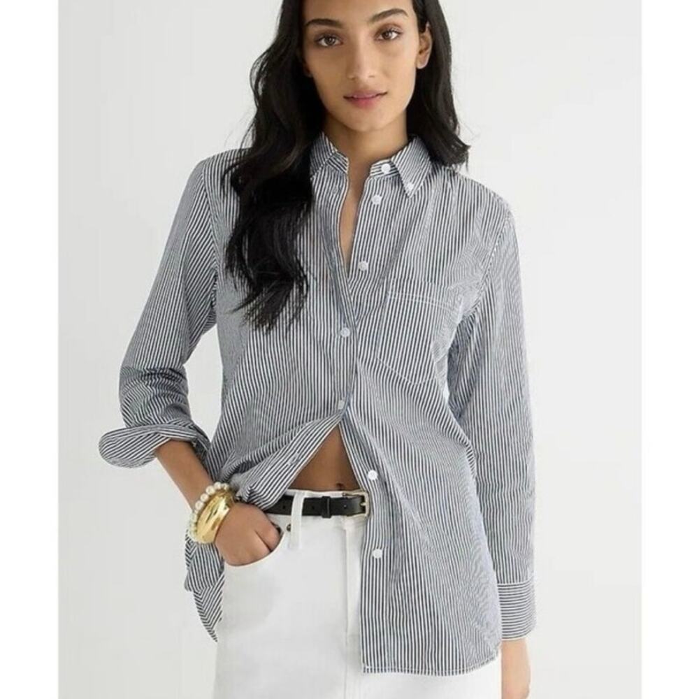 J Crew Size 0 Classic Fit Striped Button Down Shirt Poplin Organic Cotton